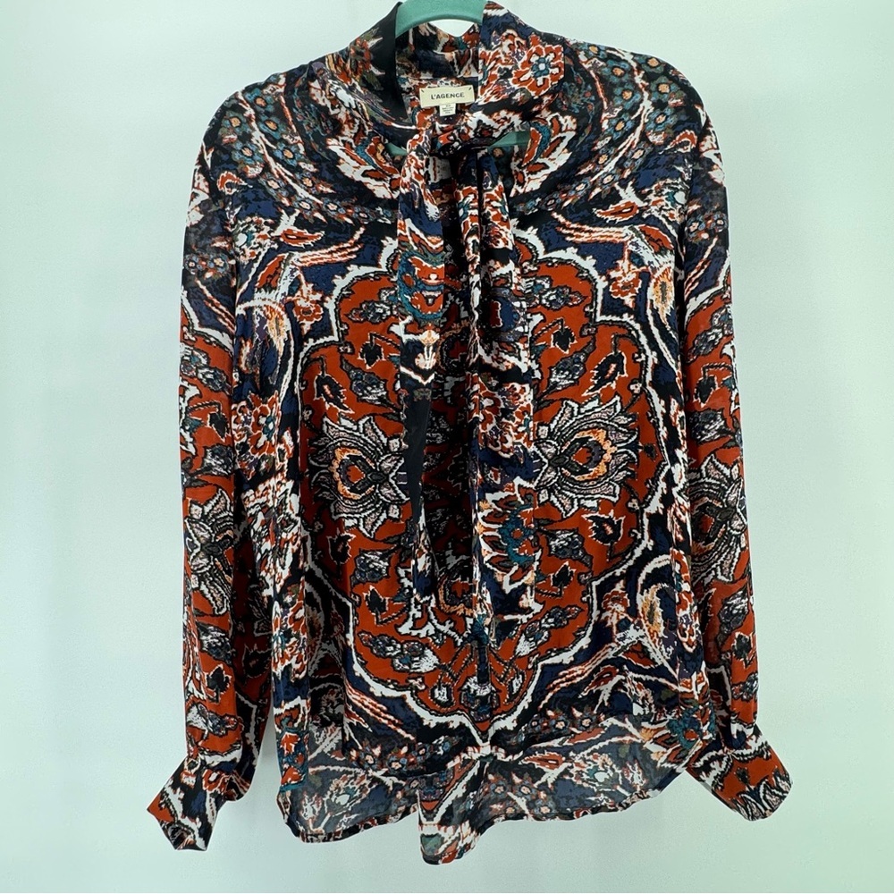 L'Agence Giselle 100% Silk Blouse SzS button up feminine paisley
